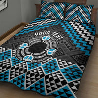Personalised Aotearoa Niho Taniwha Motif Quilt Bed Set Blue Style