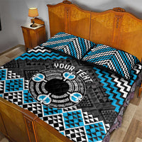 Personalised Aotearoa Niho Taniwha Motif Quilt Bed Set Blue Style