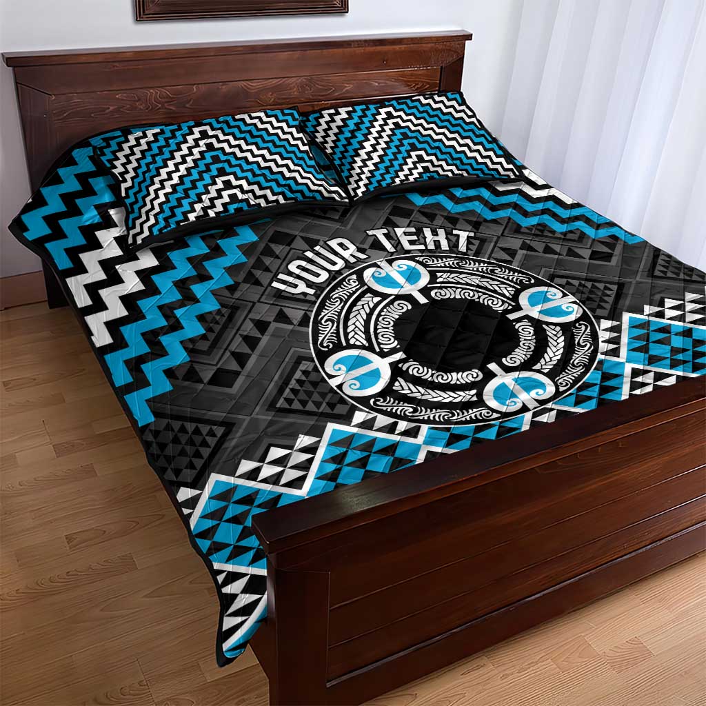 Personalised Aotearoa Niho Taniwha Motif Quilt Bed Set Blue Style