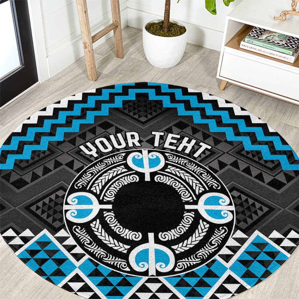 Personalised Aotearoa Niho Taniwha Motif Round Carpet Blue Style LT9 Blue - Polynesian Pride