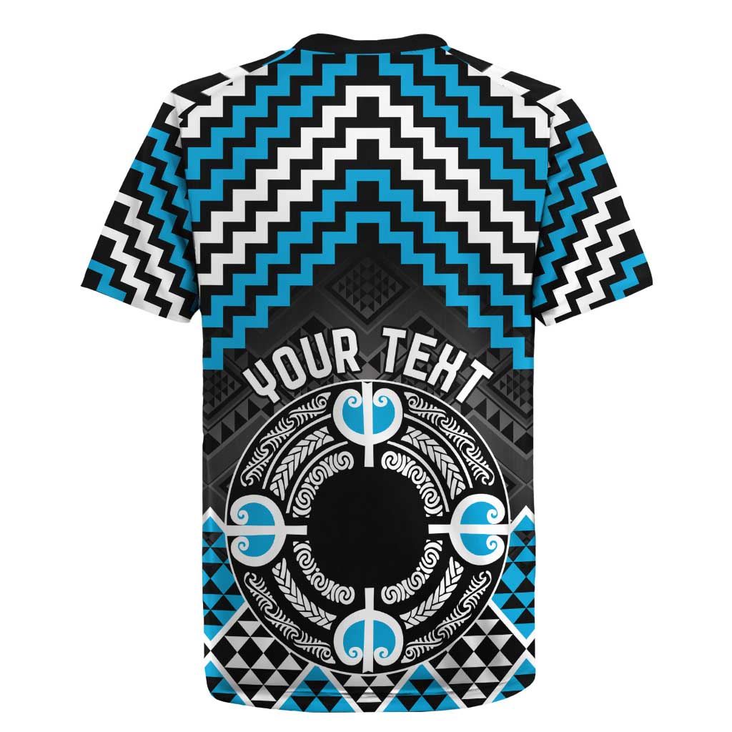 Personalised Aotearoa Niho Taniwha Motif Rugby Jersey Blue Style