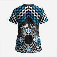 Personalised Aotearoa Niho Taniwha Motif Scrub Top Blue Style - Polynesian Pride
