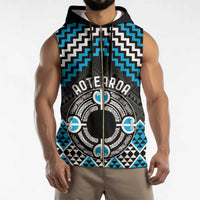 Personalised Aotearoa Niho Taniwha Motif Sleeveless Zip Hoodie Blue Style - Polynesian Pride