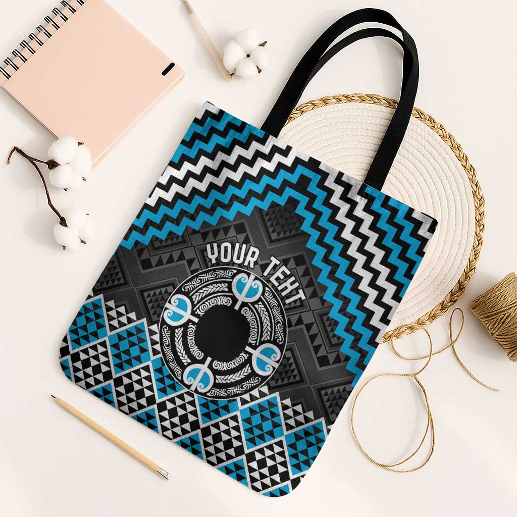 Personalised Aotearoa Niho Taniwha Motif Tote Bag Blue Style LT9 Black Strap One Size Blue - Polynesian Pride