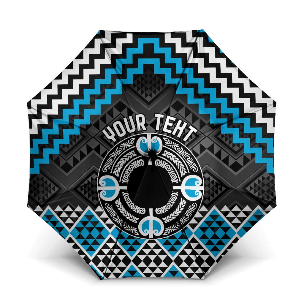 Personalised Aotearoa Niho Taniwha Motif Umbrella Blue Style LT9 One Size Folded 11.42 inch Opened Diameter 37.4 inch Blue - Polynesian Pride