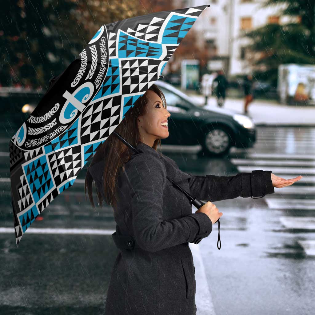 Personalised Aotearoa Niho Taniwha Motif Umbrella Blue Style - Polynesian Pride