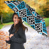 Personalised Aotearoa Niho Taniwha Motif Umbrella Blue Style - Polynesian Pride