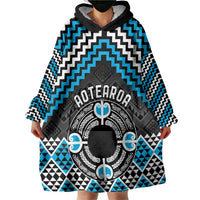 Personalised Aotearoa Niho Taniwha Motif Wearable Blanket Hoodie Blue Style