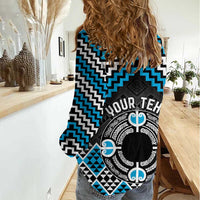 Personalised Aotearoa Niho Taniwha Motif Women Casual Shirt Blue Style