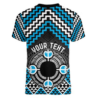 Personalised Aotearoa Niho Taniwha Motif Women V-Neck T-Shirt Blue Style