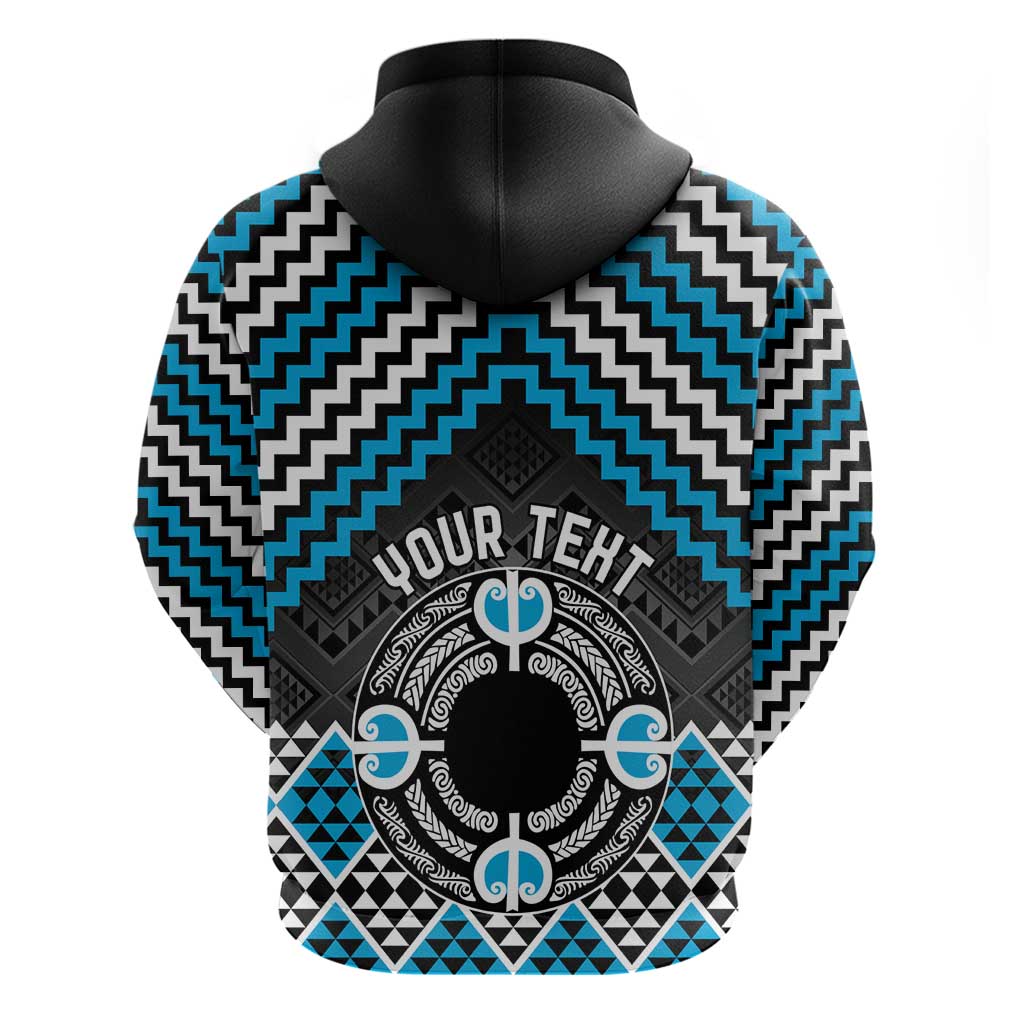 Personalised Aotearoa Niho Taniwha Motif Zip Hoodie Blue Style LT9 - Polynesian Pride