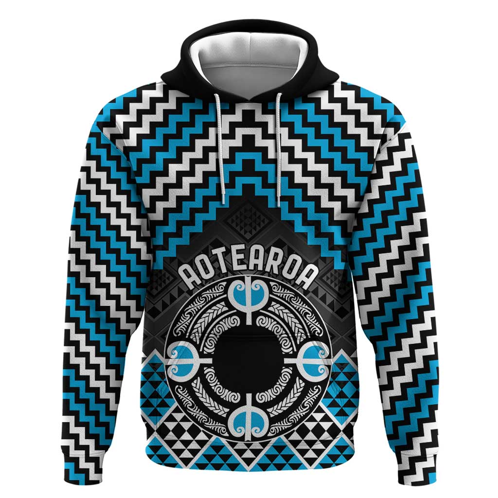 Personalised Aotearoa Niho Taniwha Motif Zip Hoodie Blue Style LT9 Pullover Hoodie Blue - Polynesian Pride