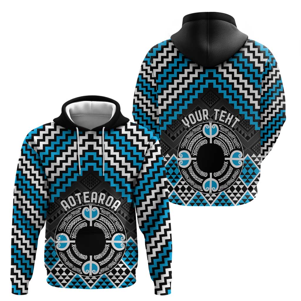 Personalised Aotearoa Niho Taniwha Motif Zip Hoodie Blue Style LT9 - Polynesian Pride