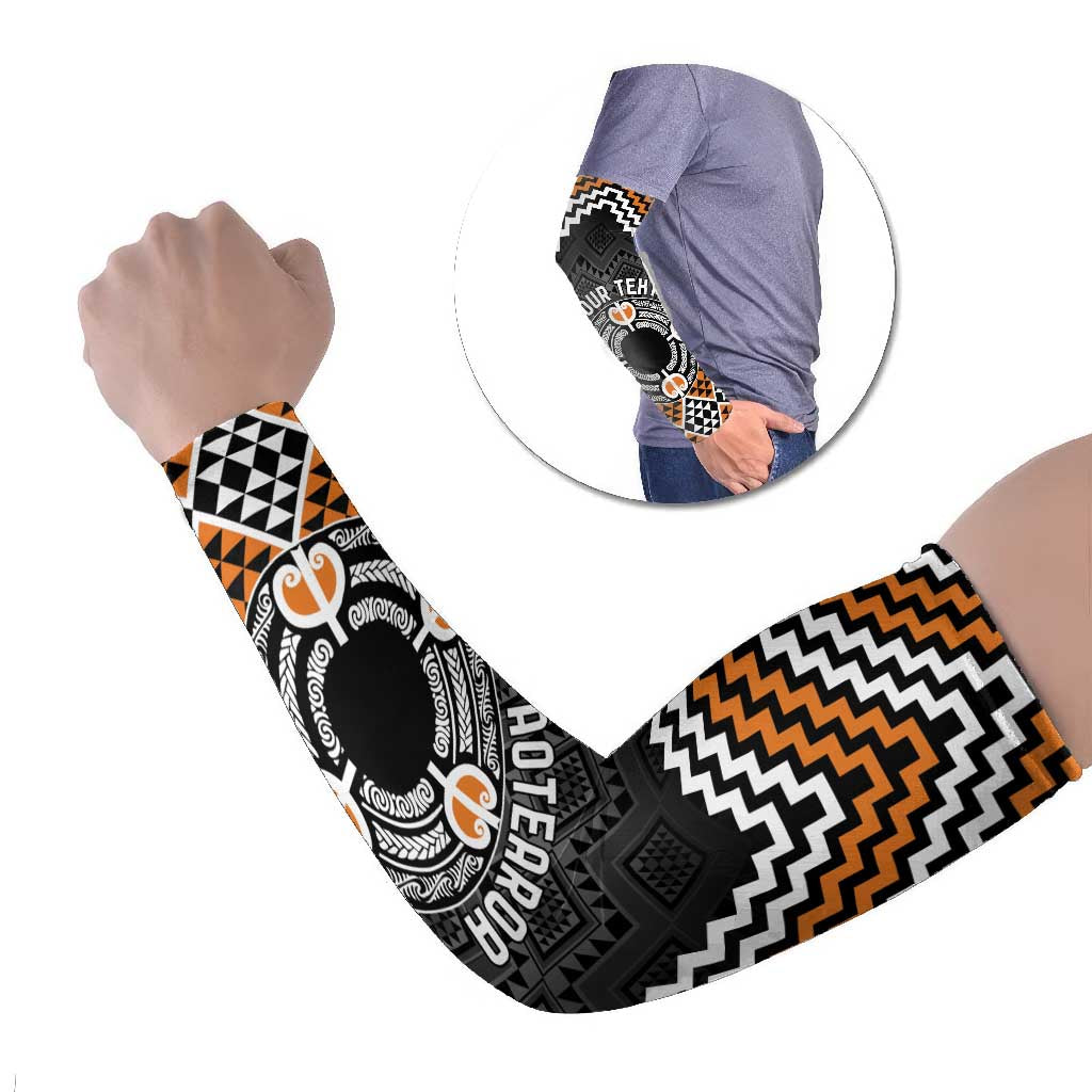Personalised Aotearoa Niho Taniwha Motif Arm Sleeves Gold Style - Polynesian Pride