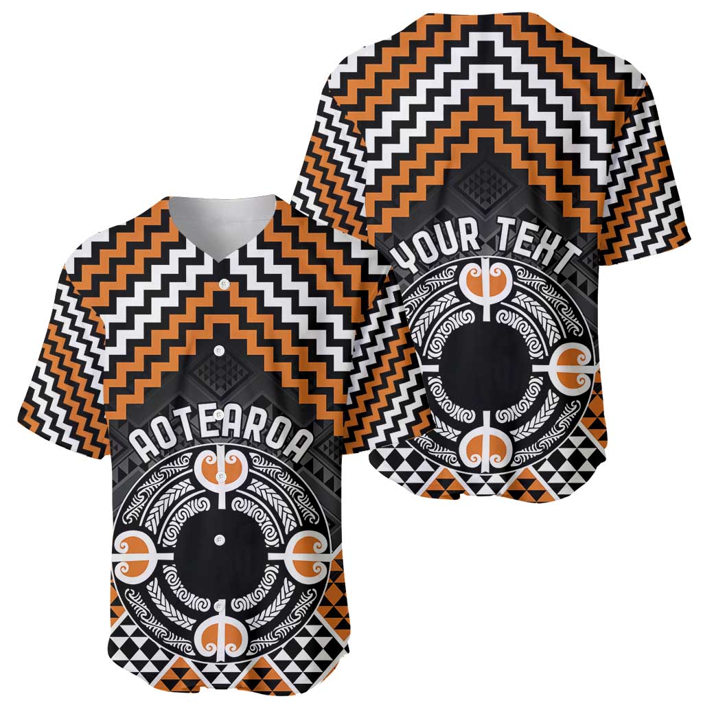 Personalised Aotearoa Niho Taniwha Motif Baseball Jersey Gold Style