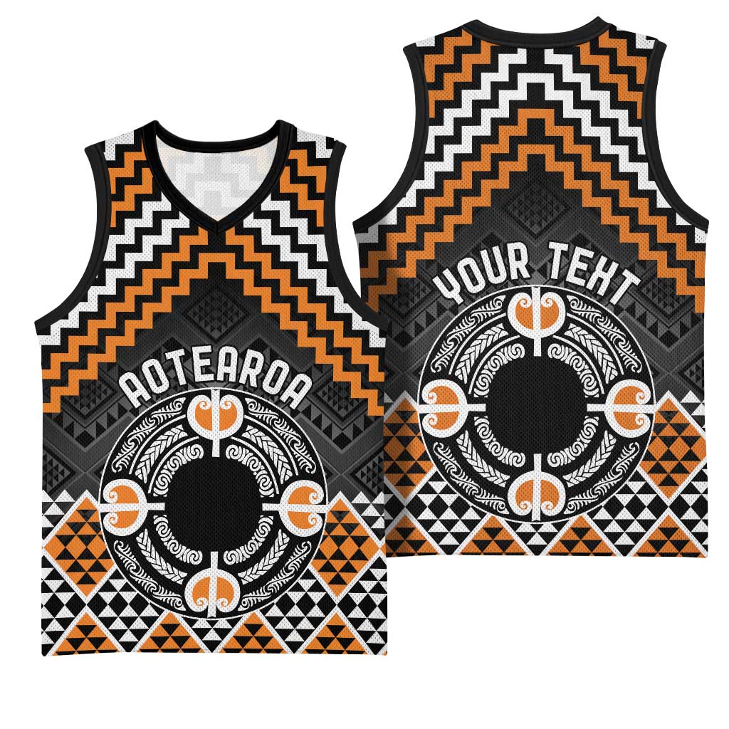 Personalised Aotearoa Niho Taniwha Motif Basketball Jersey Gold Style - Polynesian Pride