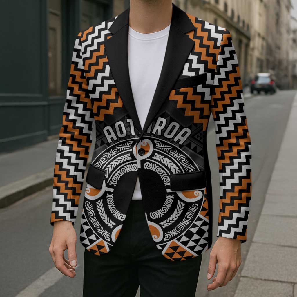 Personalised Aotearoa Niho Taniwha Motif Blazer Gold Style - Polynesian Pride