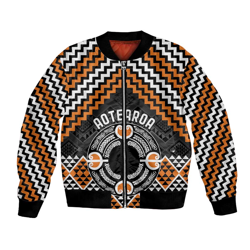 Personalised Aotearoa Niho Taniwha Motif Bomber Jacket Gold Style LT9 Unisex Gold - Polynesian Pride