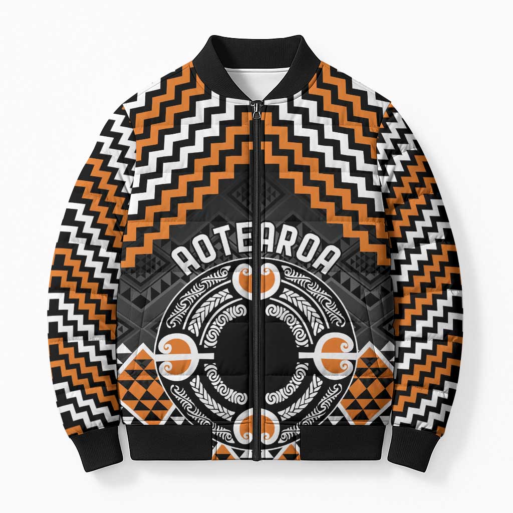 Personalised Aotearoa Niho Taniwha Motif Bomber Puffer Jacket Gold Style LT9 Unisex Gold - Polynesian Pride