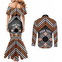 Personalised Aotearoa Niho Taniwha Motif Couples Matching Mermaid Dress and Long Sleeve Button Shirt Gold Style