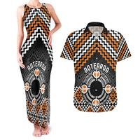 Personalised Aotearoa Niho Taniwha Motif Couples Matching Tank Maxi Dress and Hawaiian Shirt Gold Style