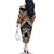 Personalised Aotearoa Niho Taniwha Motif Family Matching Off The Shoulder Long Sleeve Dress and Hawaiian Shirt Gold Style