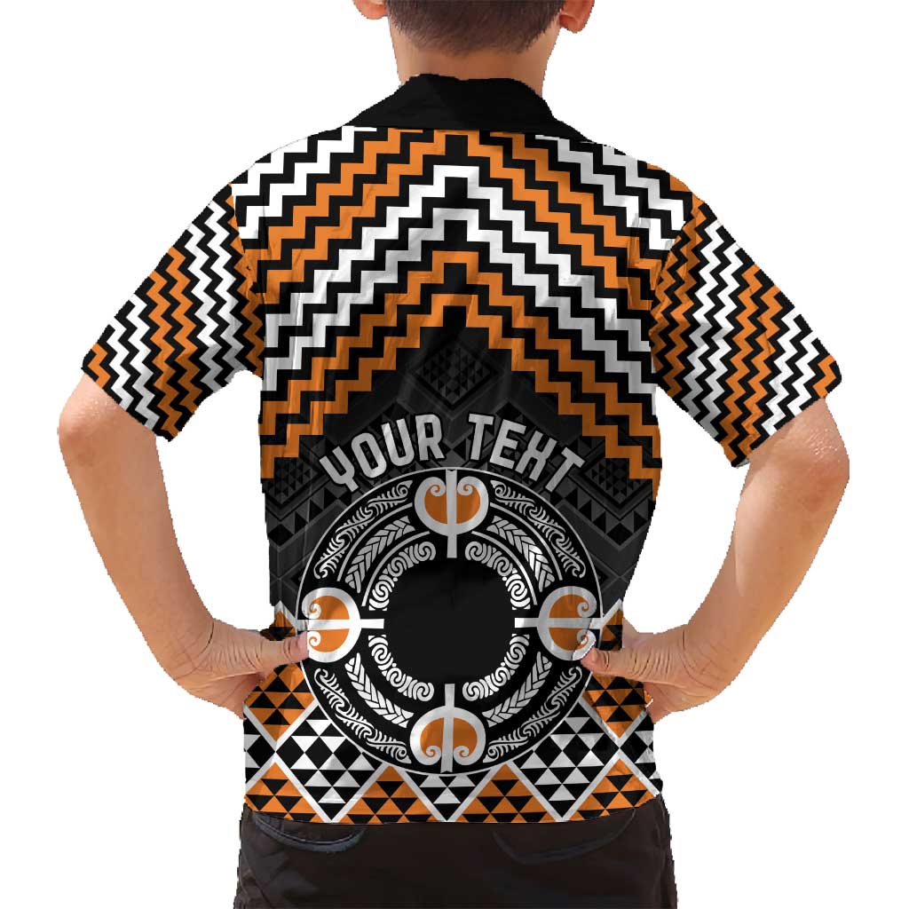 Personalised Aotearoa Niho Taniwha Motif Family Matching Tank Maxi Dress and Hawaiian Shirt Gold Style