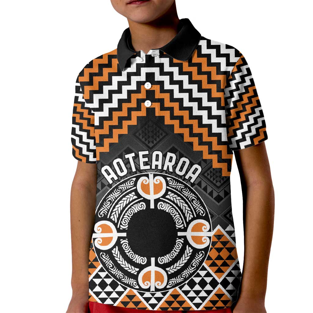 Personalised Aotearoa Niho Taniwha Motif Kid Polo Shirt Gold Style LT9 Kid Gold - Polynesian Pride