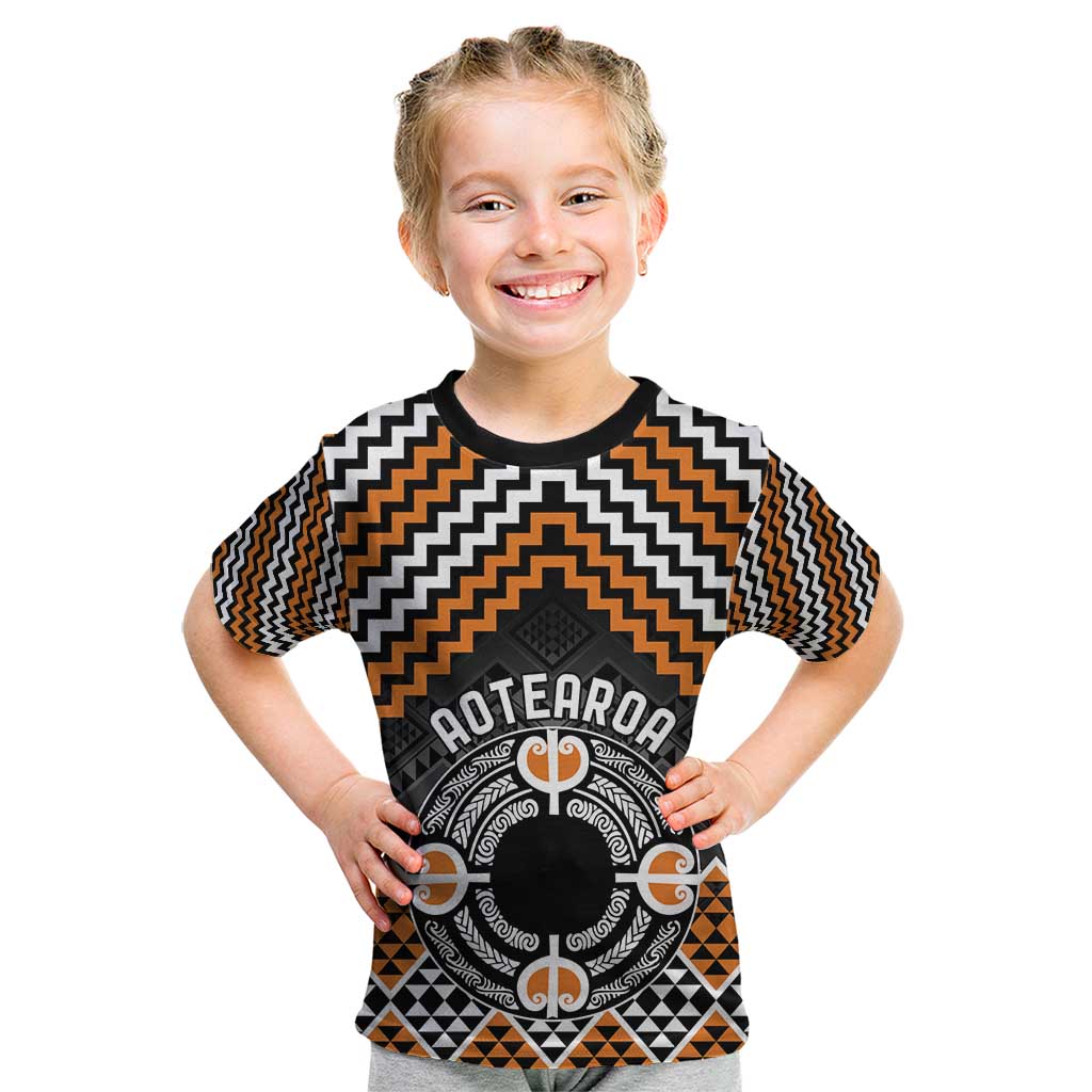 Personalised Aotearoa Niho Taniwha Motif Kid T Shirt Gold Style