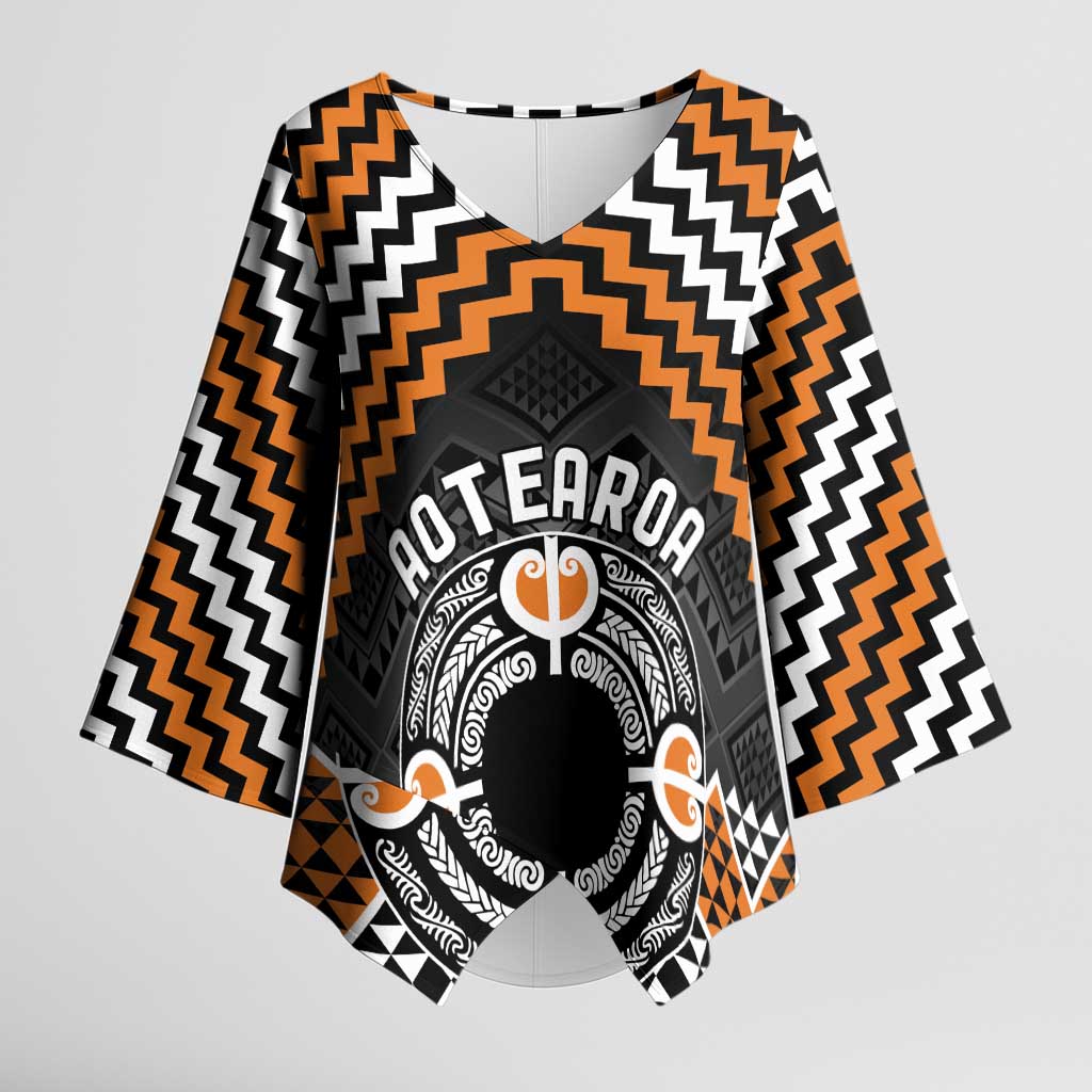 Personalised Aotearoa Niho Taniwha Motif Kimono Sleeve Blouse Gold Style - Polynesian Pride