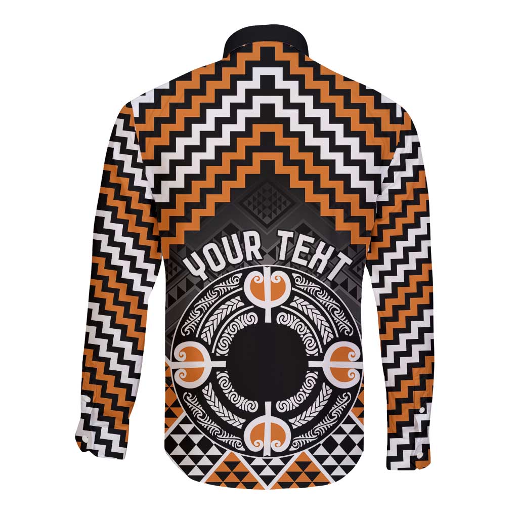 Personalised Aotearoa Niho Taniwha Motif Long Sleeve Button Shirt Gold Style
