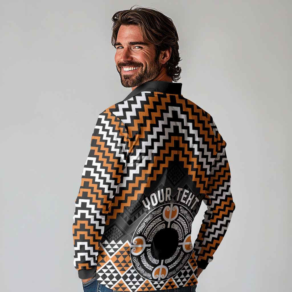 Personalised Aotearoa Niho Taniwha Motif Long Sleeve Polo Shirt Gold Style