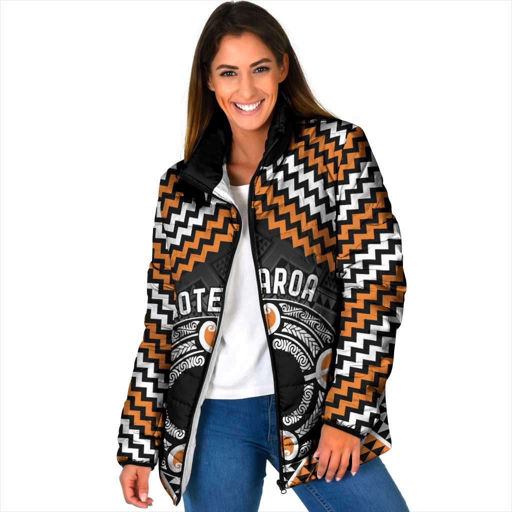 Personalised Aotearoa Niho Taniwha Motif Padded Jacket Gold Style - Polynesian Pride