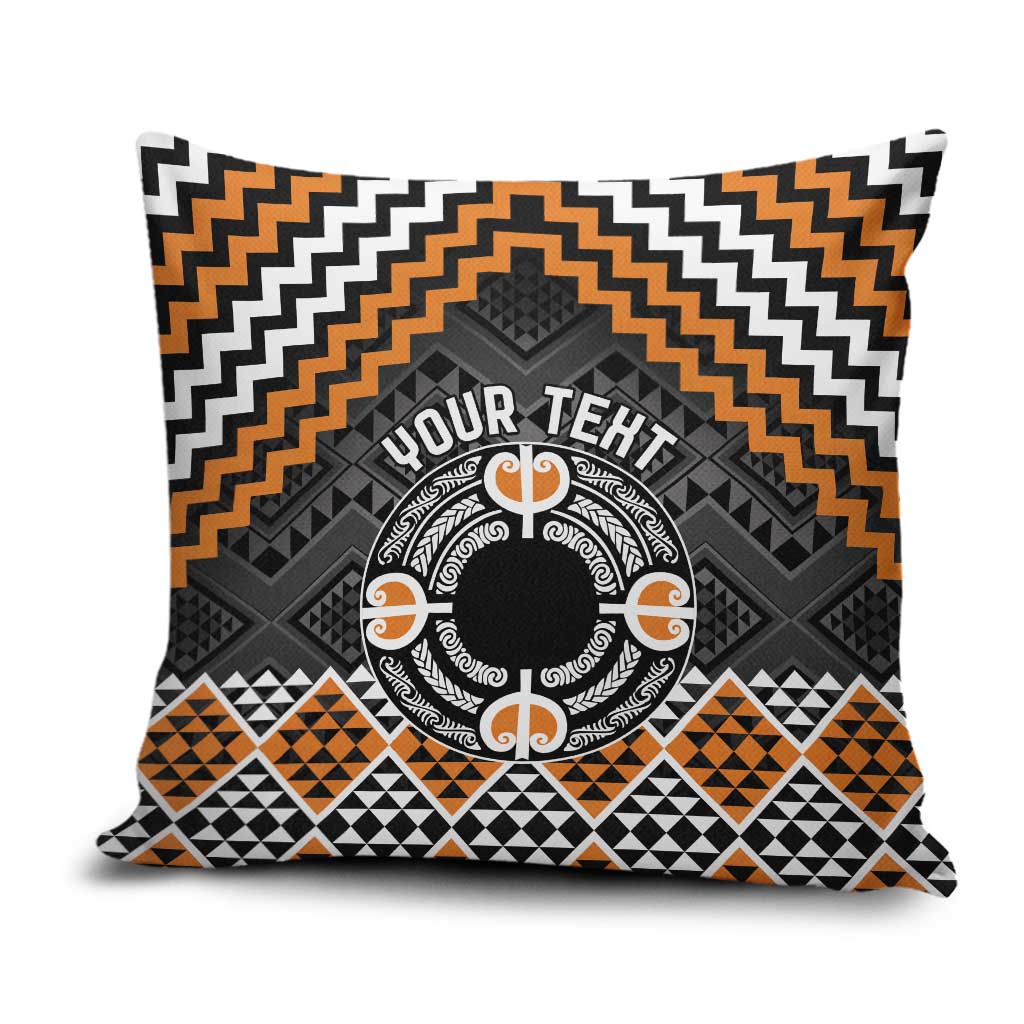 Personalised Aotearoa Niho Taniwha Motif Pillow Cover Gold Style - Polynesian Pride