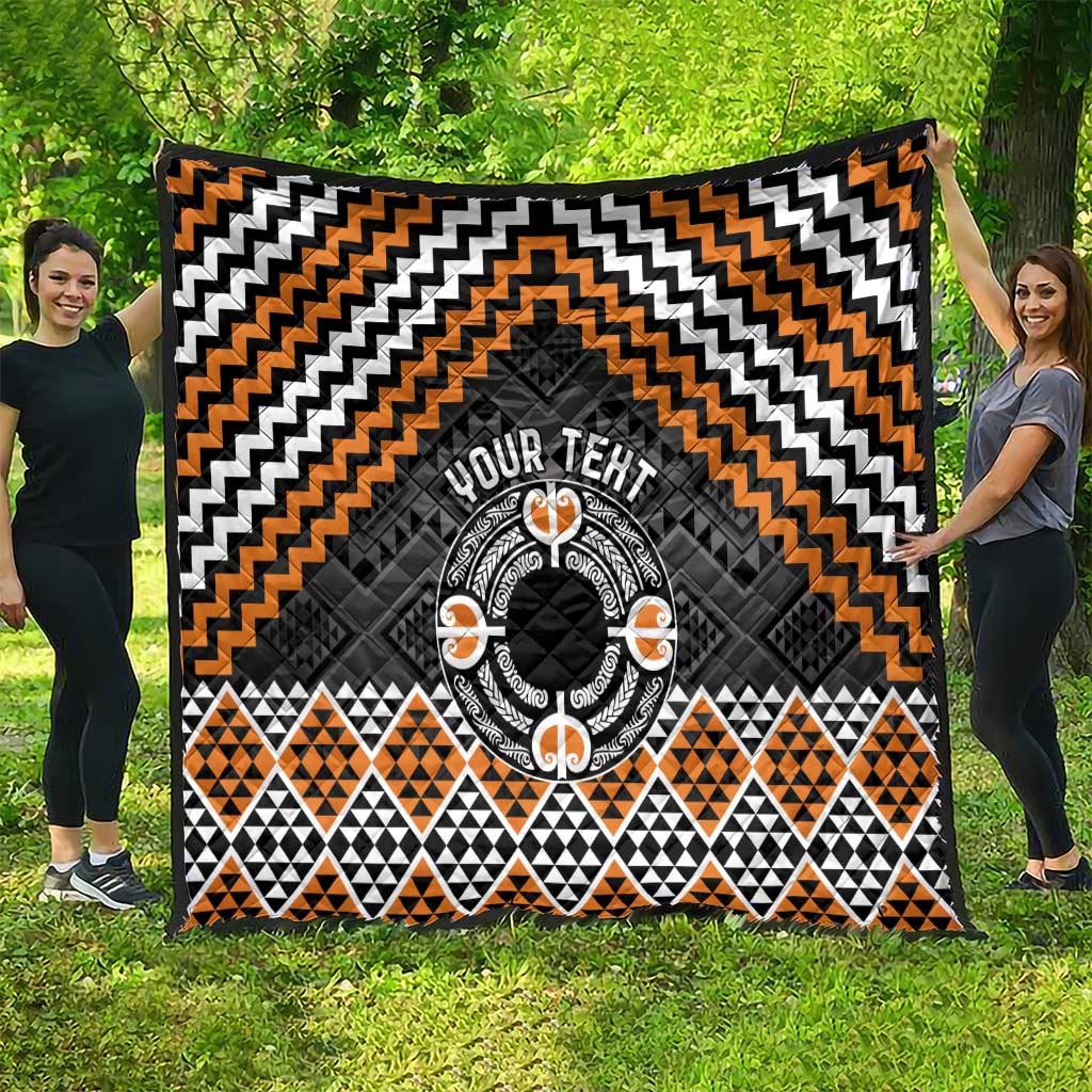 Personalised Aotearoa Niho Taniwha Motif Quilt Gold Style