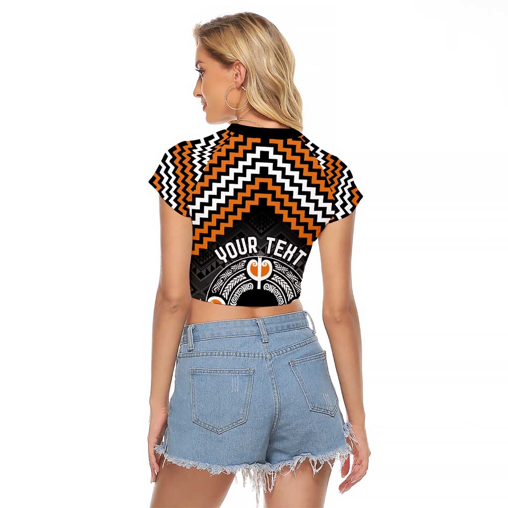 Personalised Aotearoa Niho Taniwha Motif Raglan Cropped T Shirt Gold Style