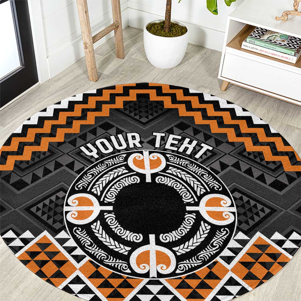 Personalised Aotearoa Niho Taniwha Motif Round Carpet Gold Style LT9 Gold - Polynesian Pride