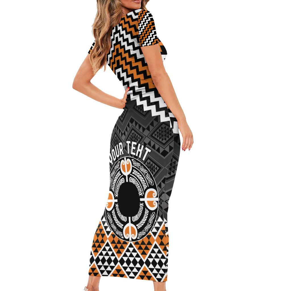 Personalised Aotearoa Niho Taniwha Motif Short Sleeve Bodycon Dress Gold Style