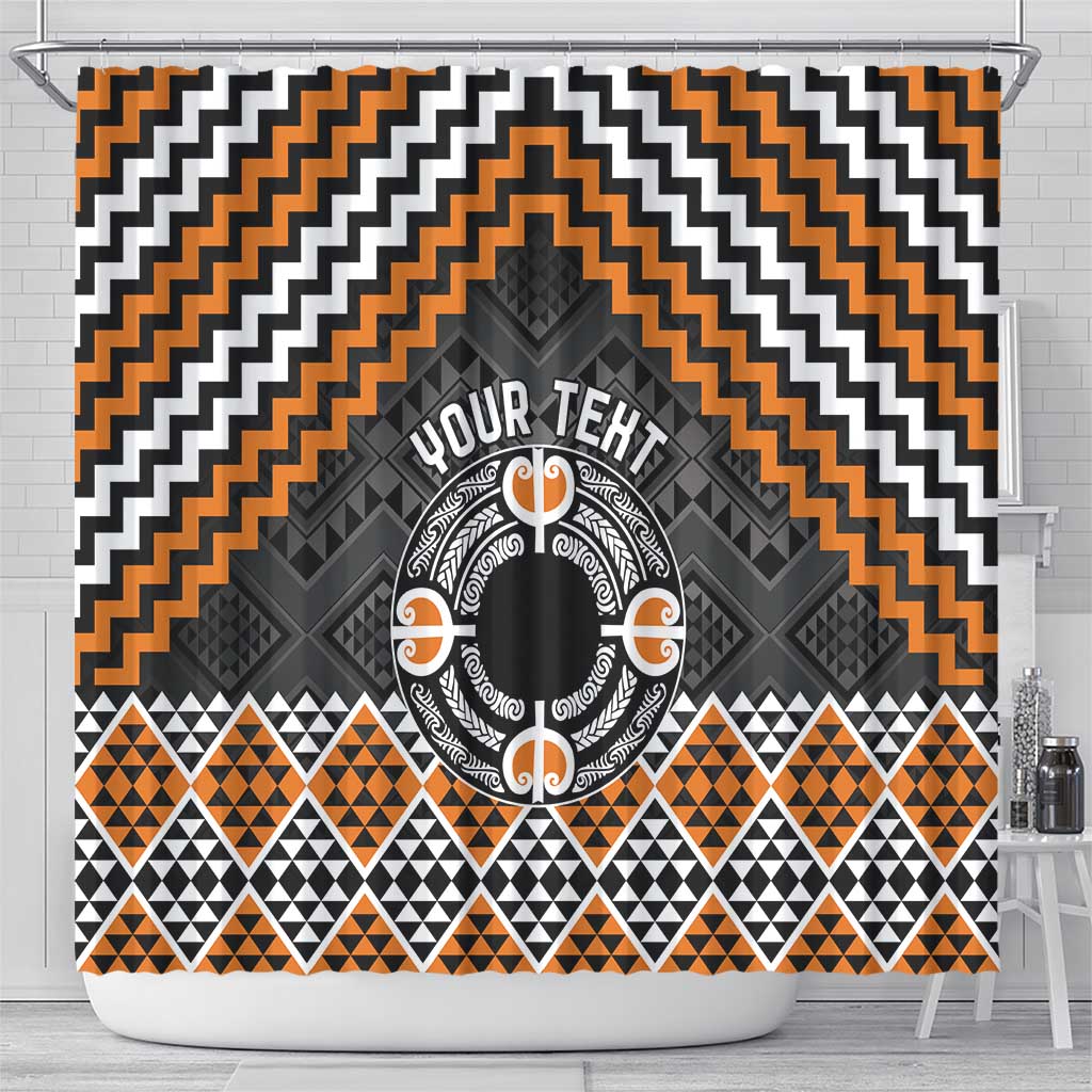 Personalised Aotearoa Niho Taniwha Motif Shower Curtain Gold Style LT9 - Polynesian Pride