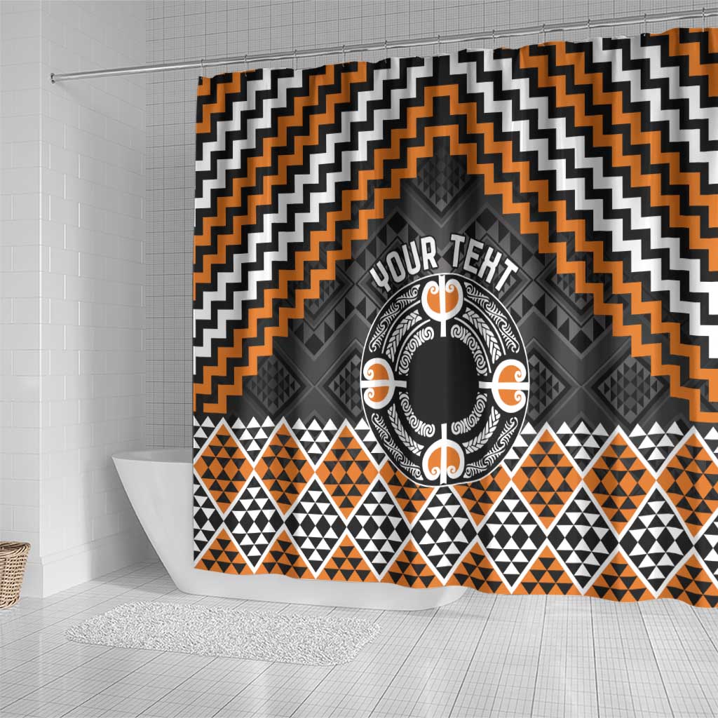 Personalised Aotearoa Niho Taniwha Motif Shower Curtain Gold Style LT9 - Polynesian Pride