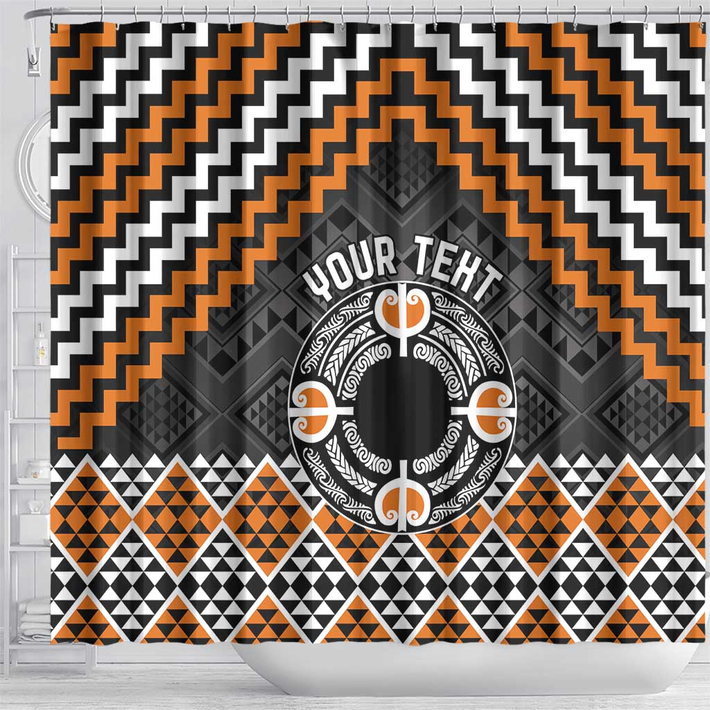 Personalised Aotearoa Niho Taniwha Motif Shower Curtain Gold Style LT9 - Polynesian Pride