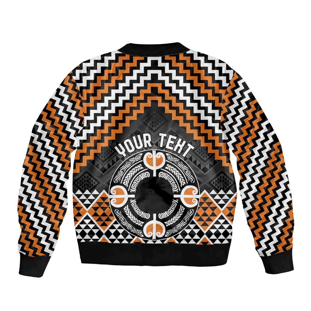 Personalised Aotearoa Niho Taniwha Motif Sleeve Zip Bomber Jacket Gold Style
