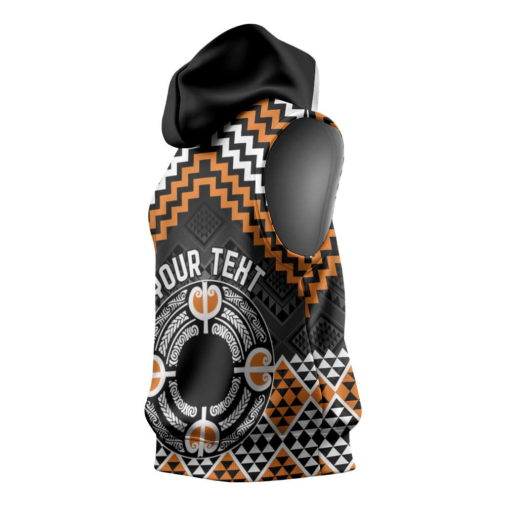 Personalised Aotearoa Niho Taniwha Motif Sleeveless Hoodie Gold Style - Polynesian Pride