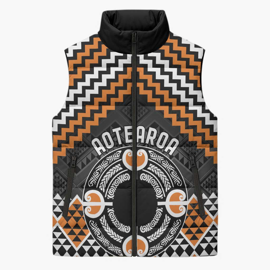 Personalised Aotearoa Niho Taniwha Motif Sleeveless Puffer Jacket Gold Style LT9 Unisex Gold - Polynesian Pride