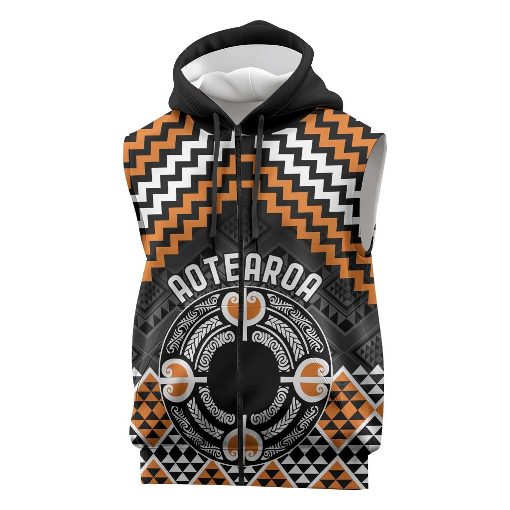 Personalised Aotearoa Niho Taniwha Motif Sleeveless Zip Hoodie Gold Style LT9 Gold - Polynesian Pride