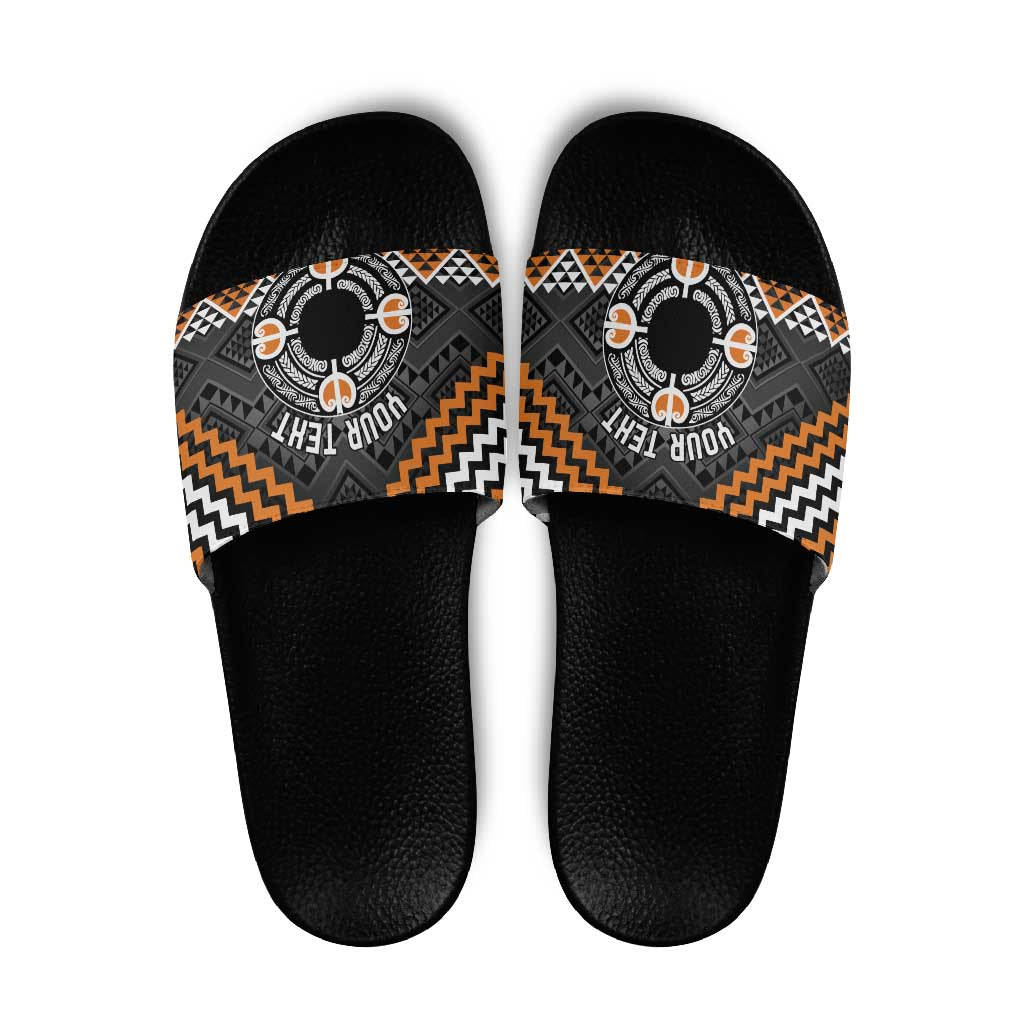 Personalised Aotearoa Niho Taniwha Motif Slide Sandals Gold Style - Polynesian Pride