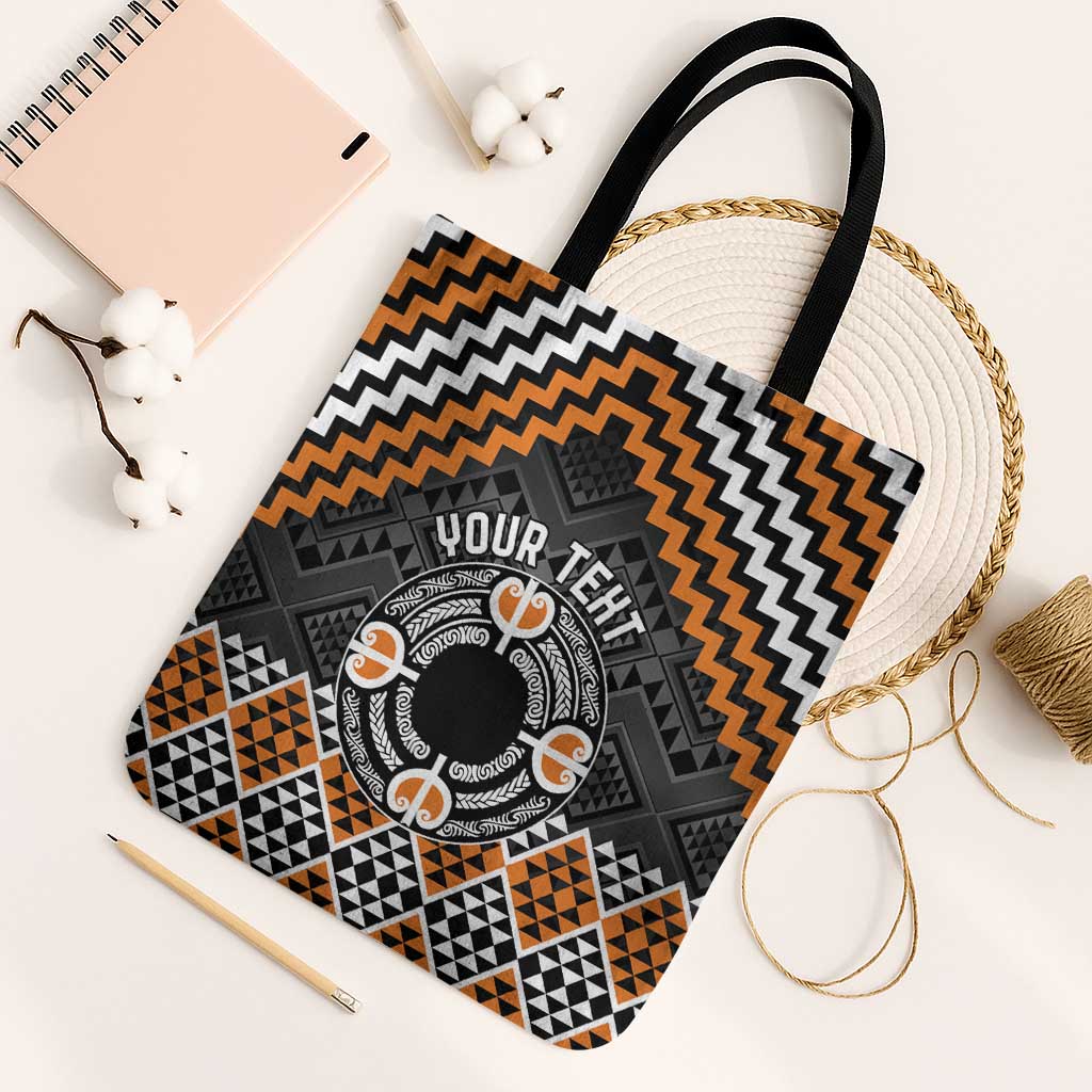 Personalised Aotearoa Niho Taniwha Motif Tote Bag Gold Style LT9 Black Strap One Size Gold - Polynesian Pride
