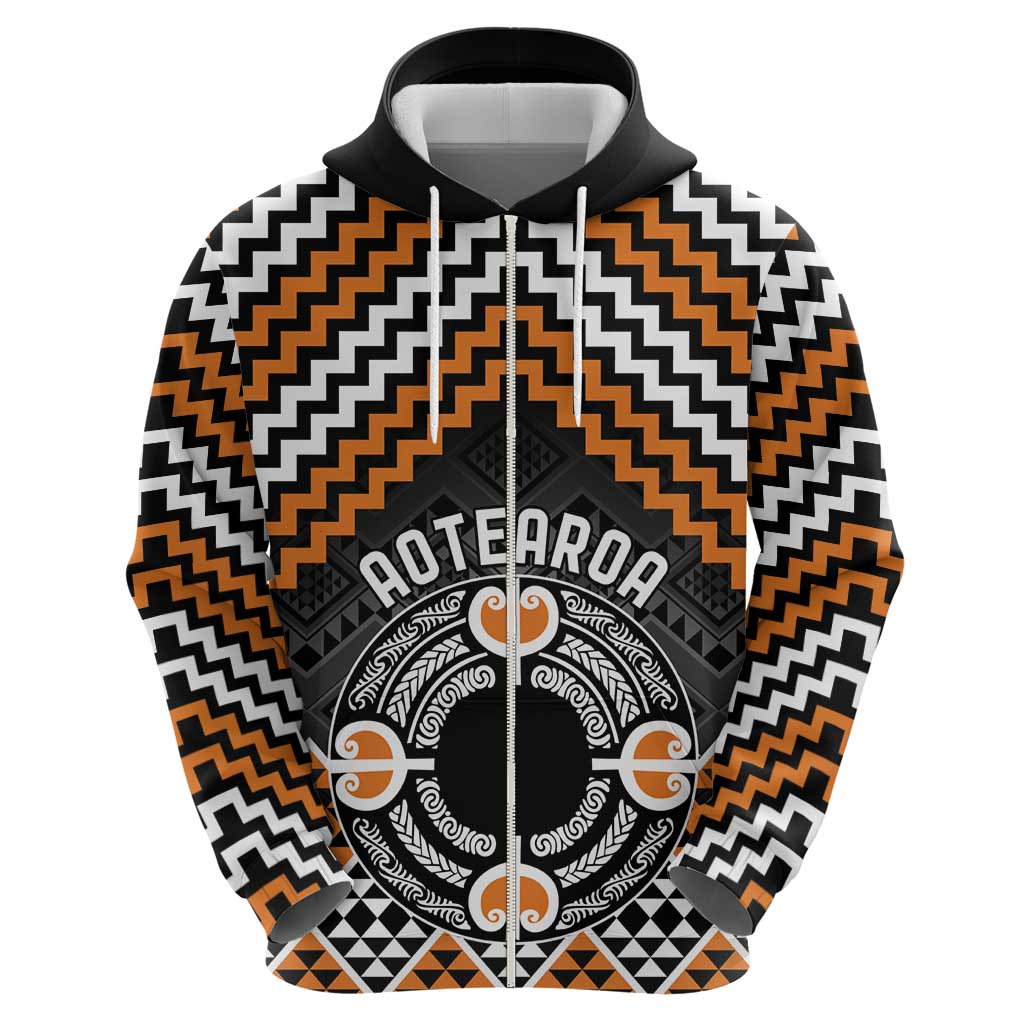 Personalised Aotearoa Niho Taniwha Motif Zip Hoodie Gold Style