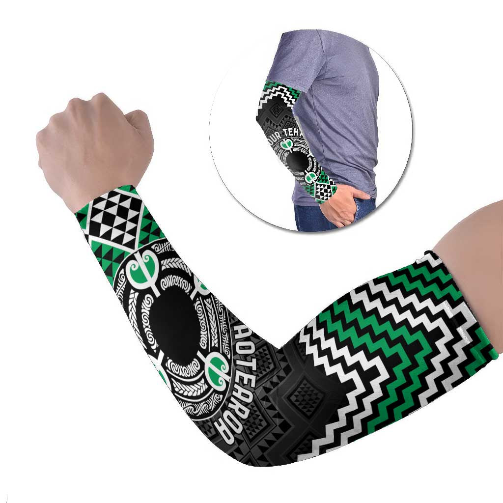 Personalised Aotearoa Niho Taniwha Motif Arm Sleeves Green Style LT9 Set of 2 Green - Polynesian Pride