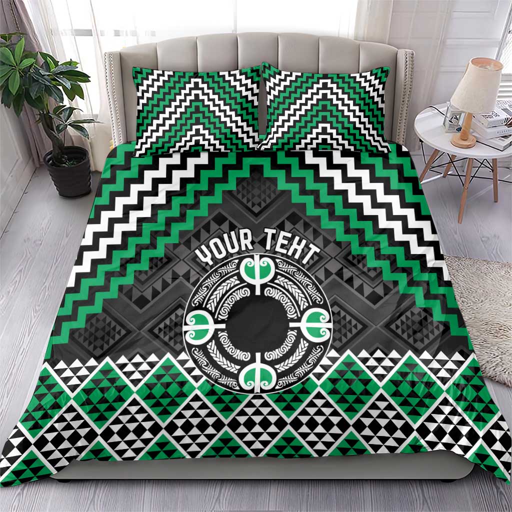 Personalised Aotearoa Niho Taniwha Motif Bedding Set Green Style